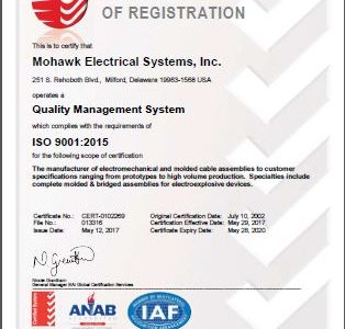 Mohawk Electrical Systems, Inc. is now ISO 9001:2015 certified